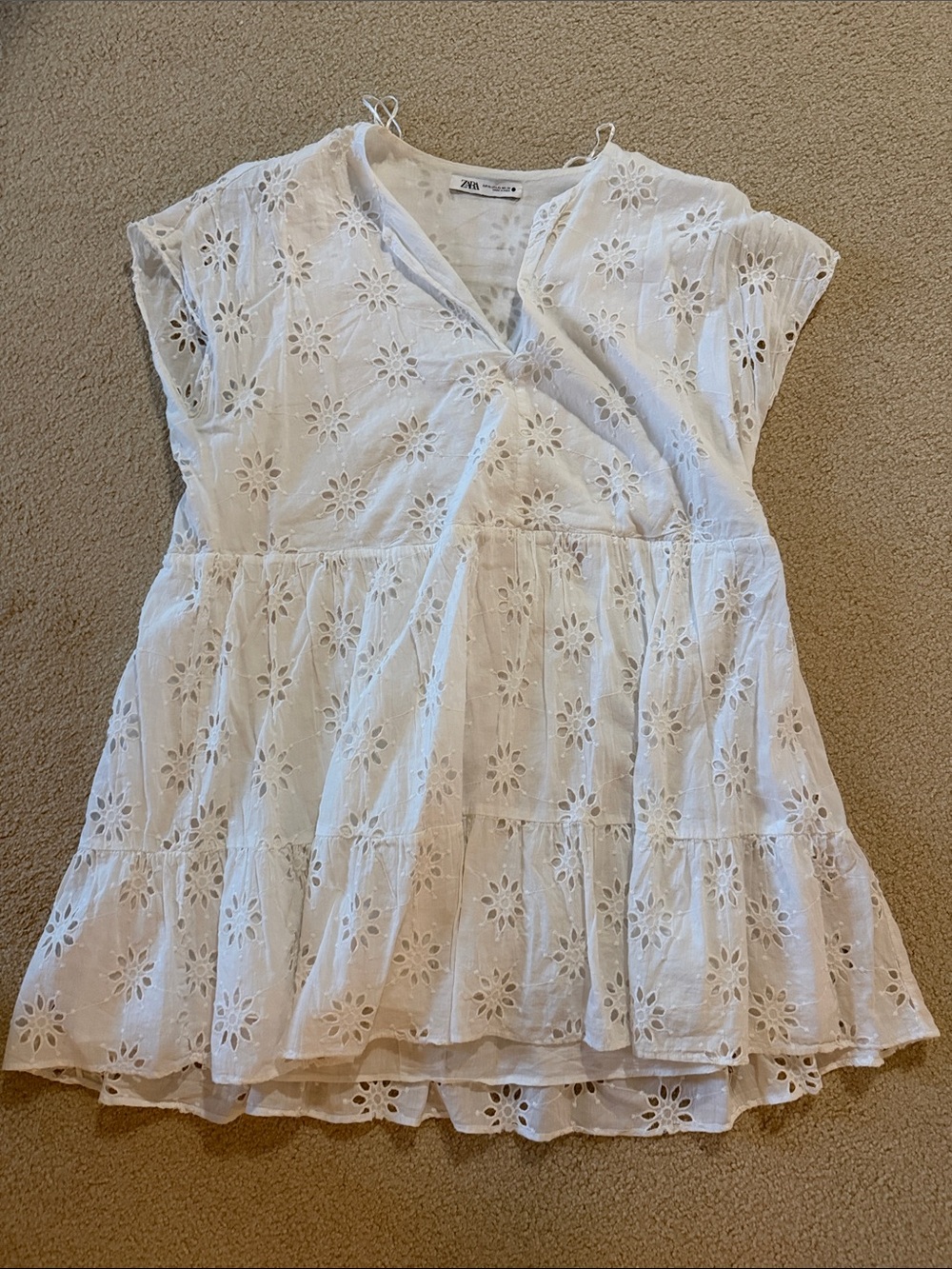 Zara White Eyelet Wrap-Style Tunic Top